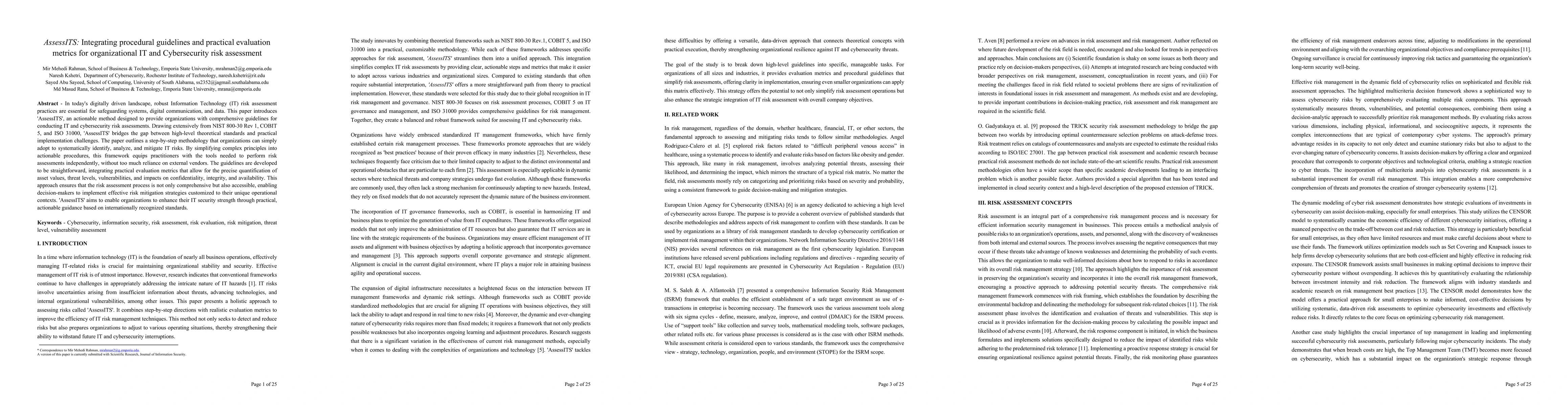 Thumbnail for AssessITS: Integrating procedural guidelines and practical evaluation
  metrics for organizational IT and Cybersecurity risk assessment