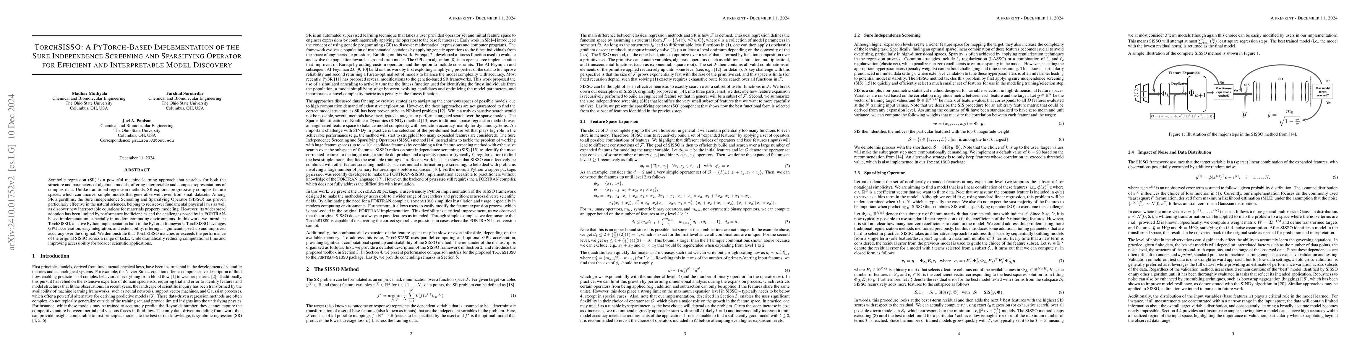 Thumbnail for TorchSISSO: A PyTorch-Based Implementation of the Sure Independence
  Screening and Sparsifying Operator for Efficient and Interpretable Model
  Discovery