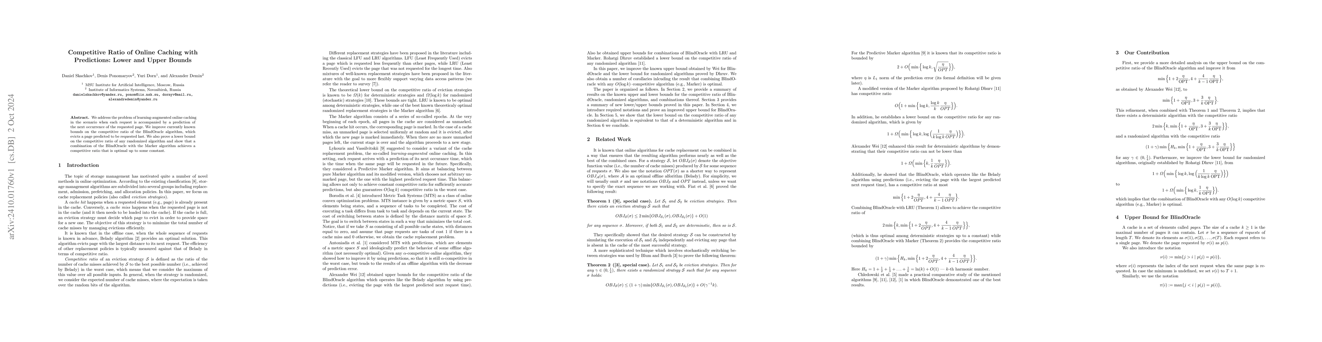 Thumbnail for Competitive Ratio of Online Caching with Predictions: Lower and Upper
  Bounds