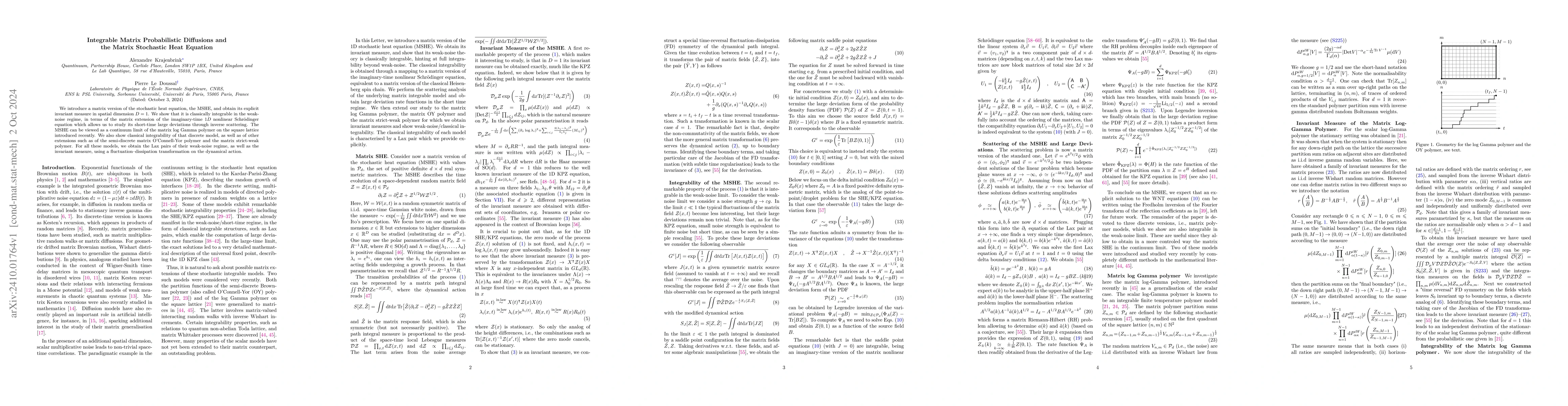 Thumbnail for Integrable Matrix Probabilistic Diffusions and the Matrix Stochastic
  Heat Equation