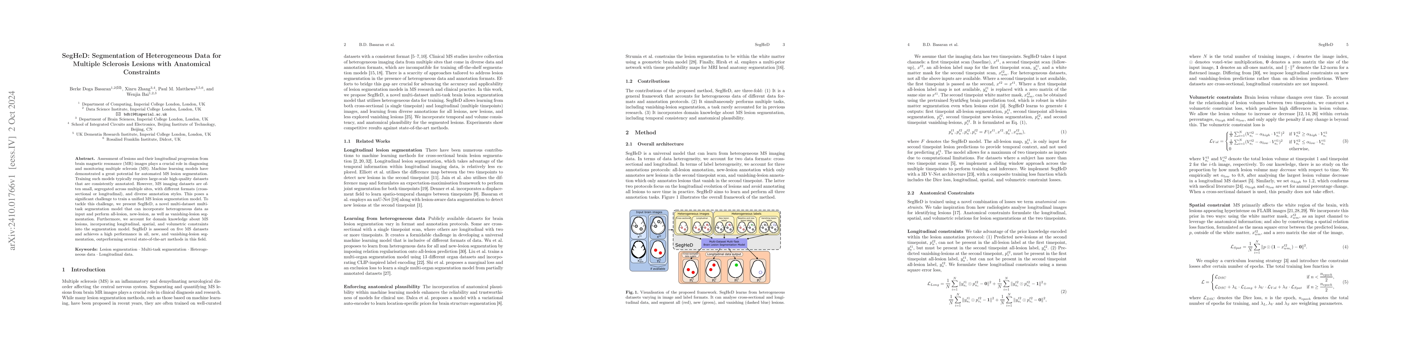Thumbnail for SegHeD: Segmentation of Heterogeneous Data for Multiple Sclerosis
  Lesions with Anatomical Constraints
