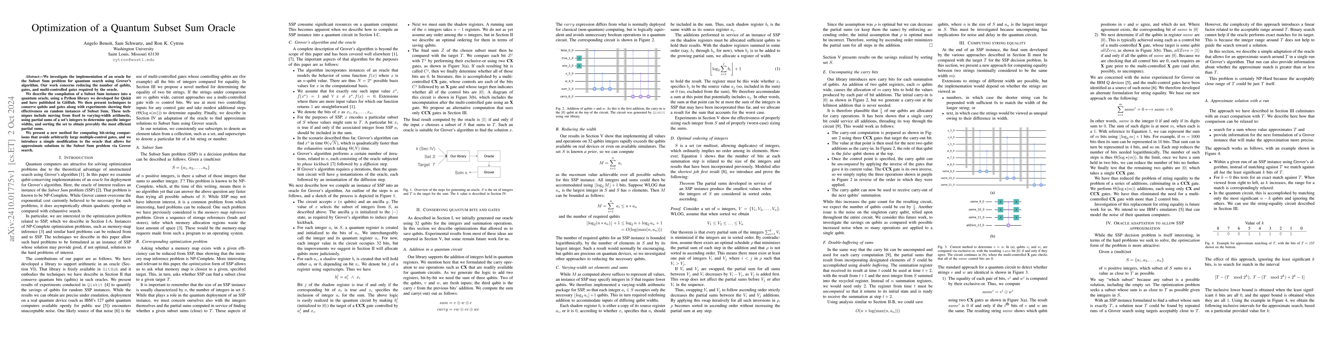 Thumbnail for Optimization of a Quantum Subset Sum Oracle