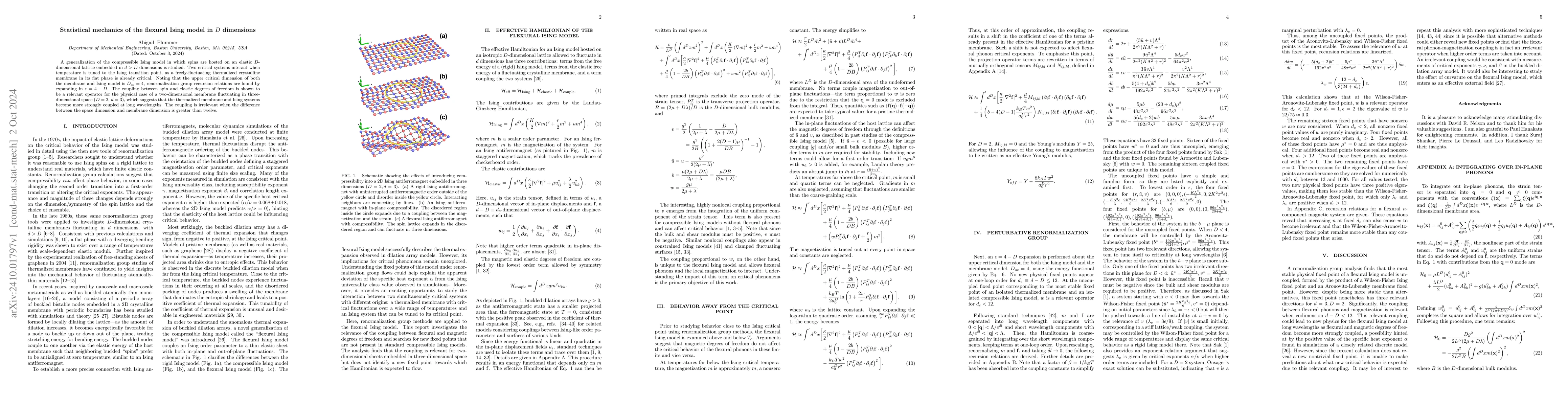 Thumbnail for Statistical mechanics of the flexural Ising model in $D$ dimensions