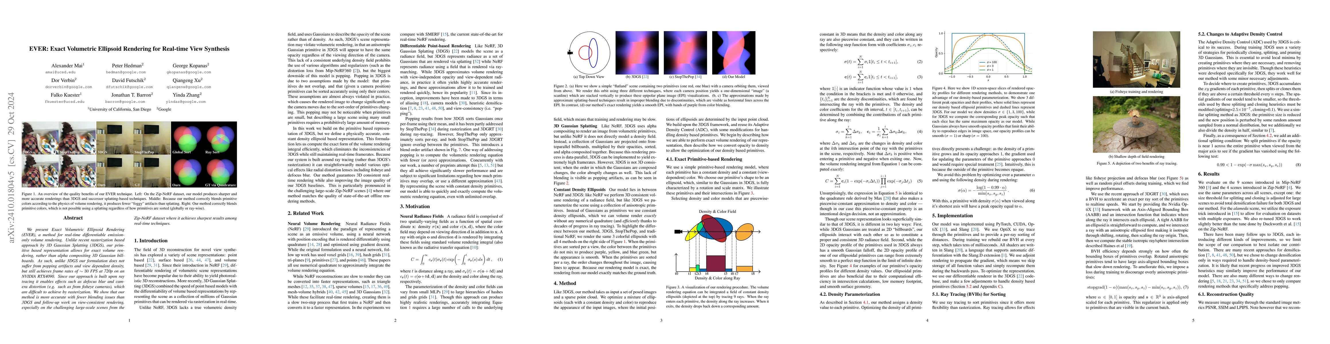 Thumbnail for EVER: Exact Volumetric Ellipsoid Rendering for Real-time View Synthesis