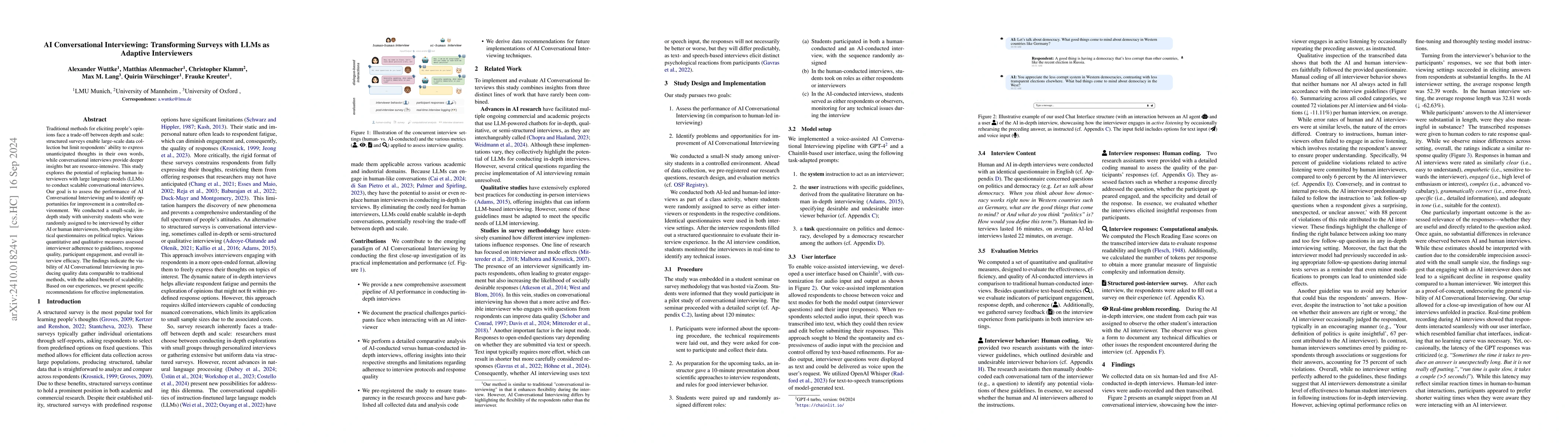 Thumbnail for AI Conversational Interviewing: Transforming Surveys with LLMs as
  Adaptive Interviewers