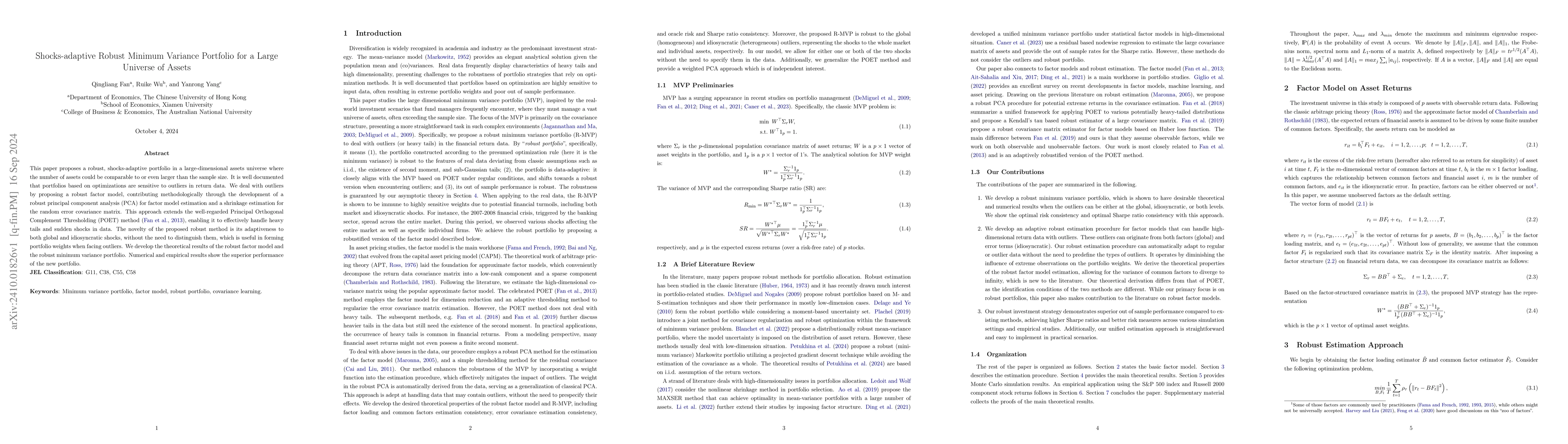 Thumbnail for Shocks-adaptive Robust Minimum Variance Portfolio for a Large Universe
  of Assets