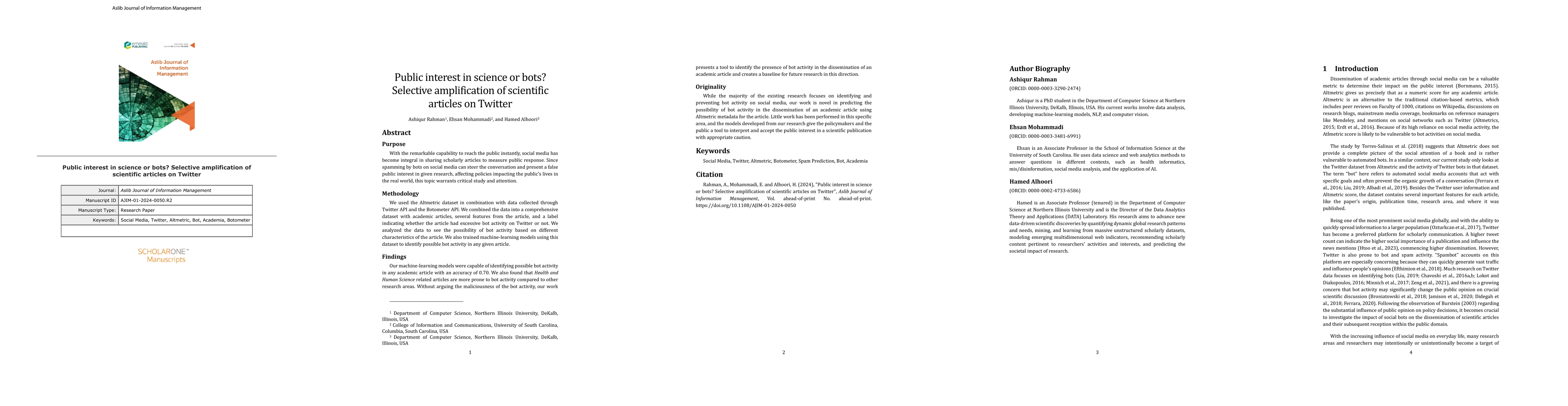 Thumbnail for Public interest in science or bots? Selective amplification of
  scientific articles on Twitter