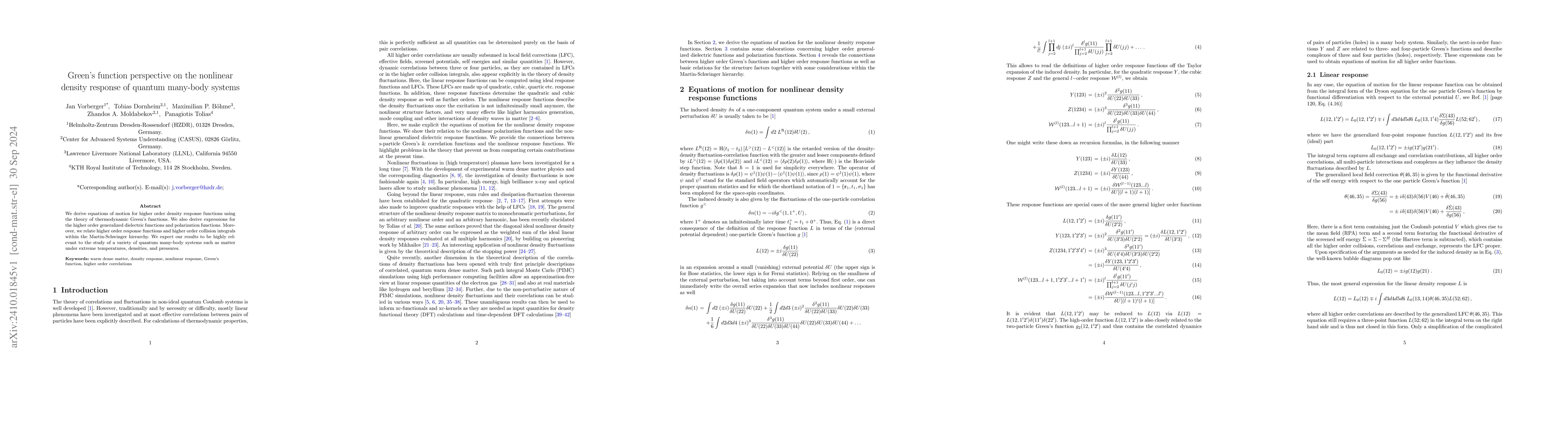 Thumbnail for Green's function perspective on the nonlinear density response of
  quantum many-body systems