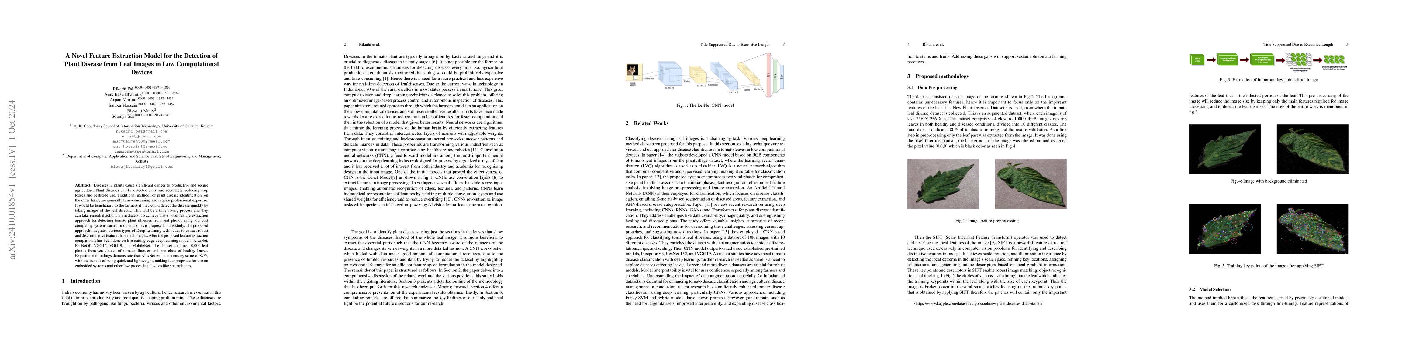 Thumbnail for A Novel Feature Extraction Model for the Detection of Plant Disease from
  Leaf Images in Low Computational Devices