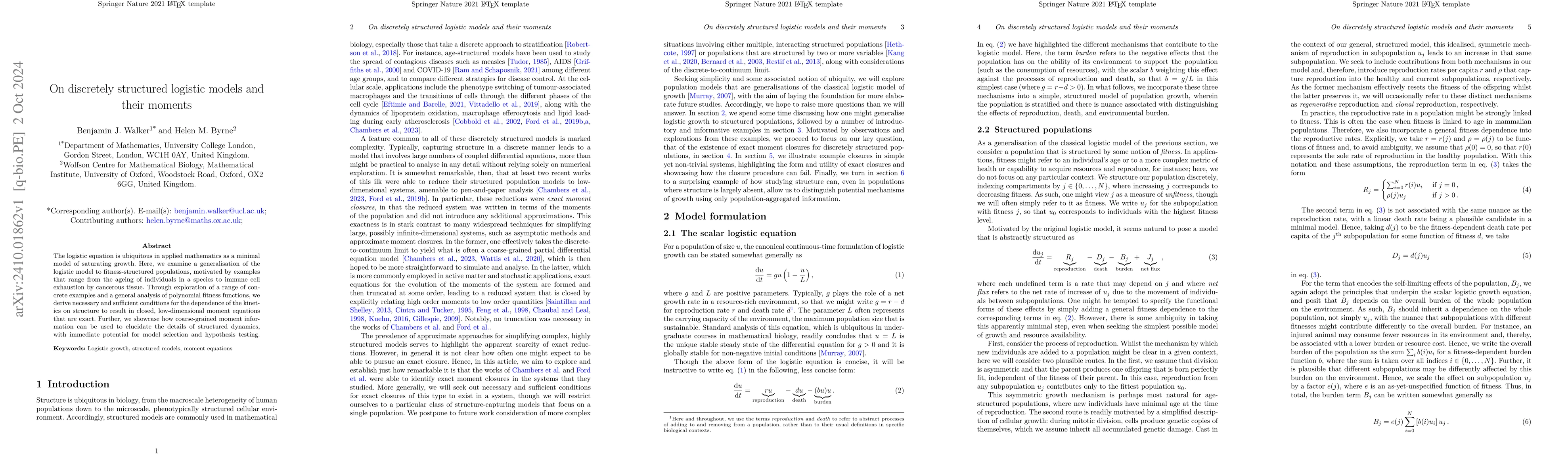 Thumbnail for On discretely structured logistic models and their moments