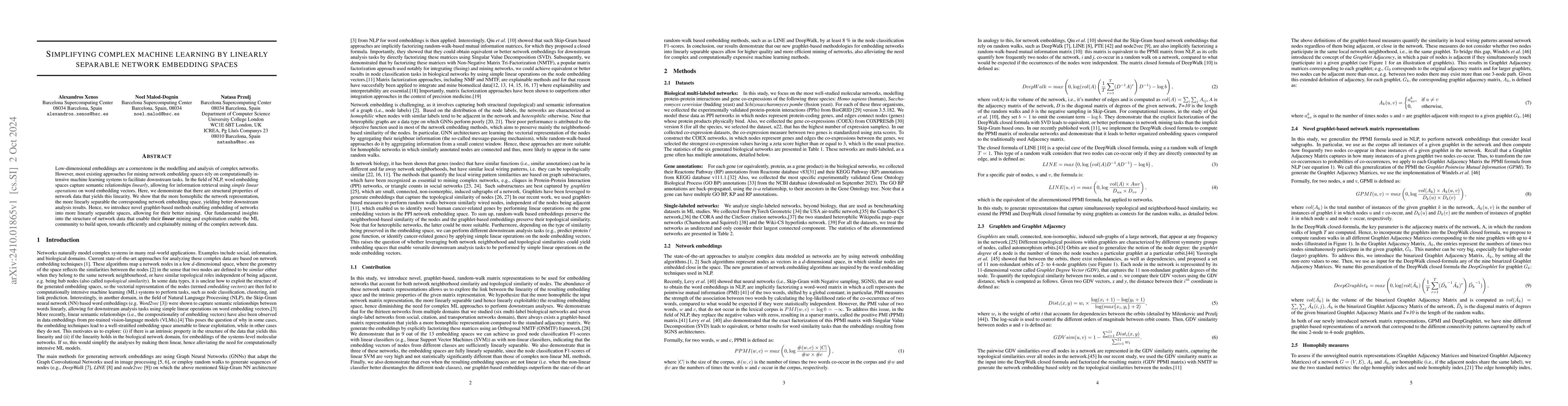 Thumbnail for Simplifying complex machine learning by linearly separable network
  embedding spaces