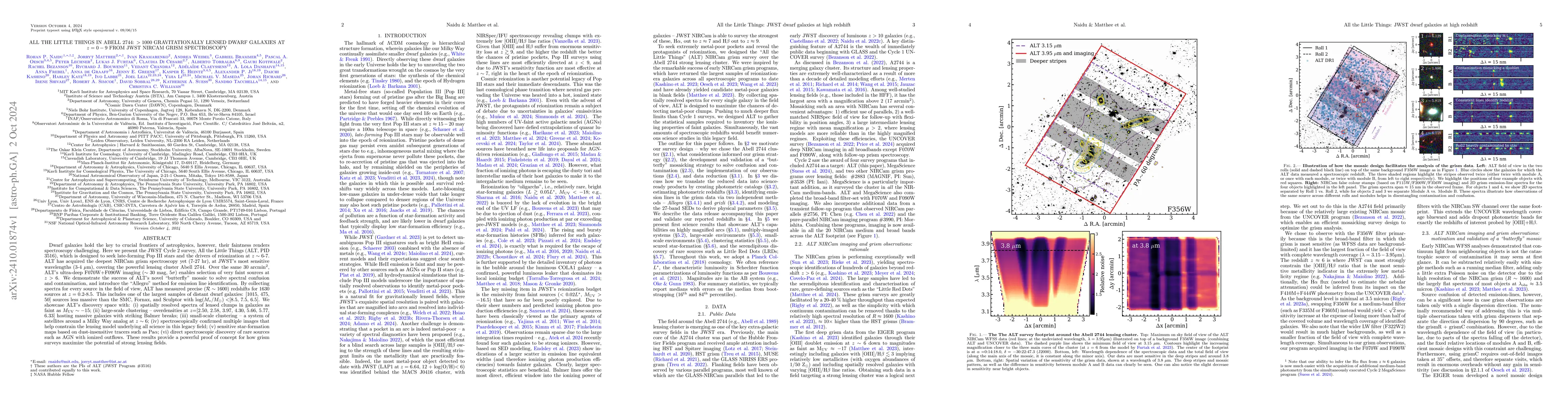 Thumbnail for All the Little Things in Abell 2744: $>$1000 Gravitationally Lensed
  Dwarf Galaxies at $z=0-9$ from JWST NIRCam Grism Spectroscopy