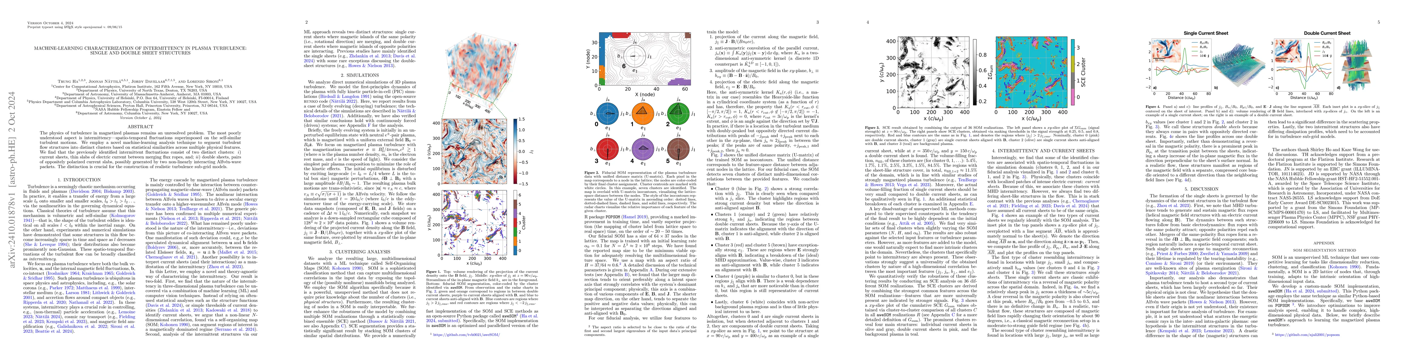 Thumbnail for Machine-Learning Characterization of Intermittency in Plasma Turbulence:
  Single and Double Sheet Structures