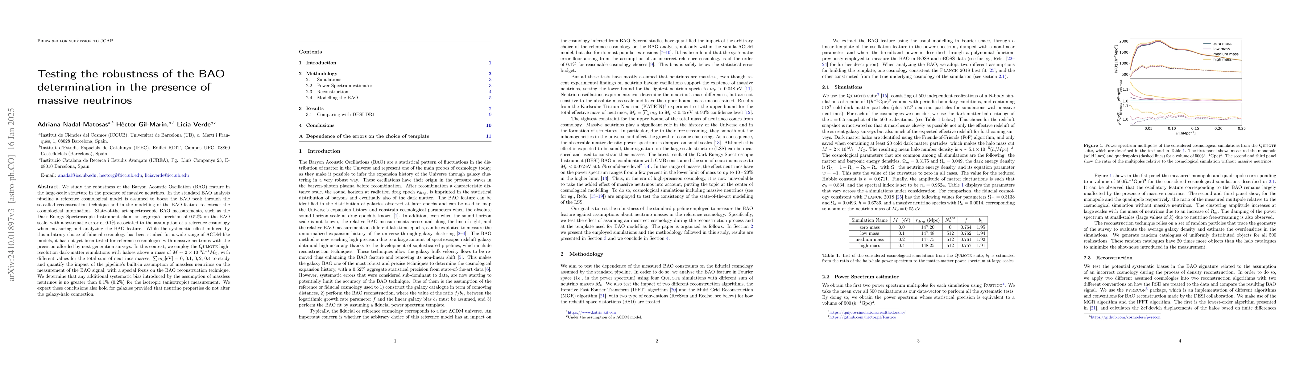 Thumbnail for Testing the robustness of the BAO determination in the presence of
  massive neutrinos