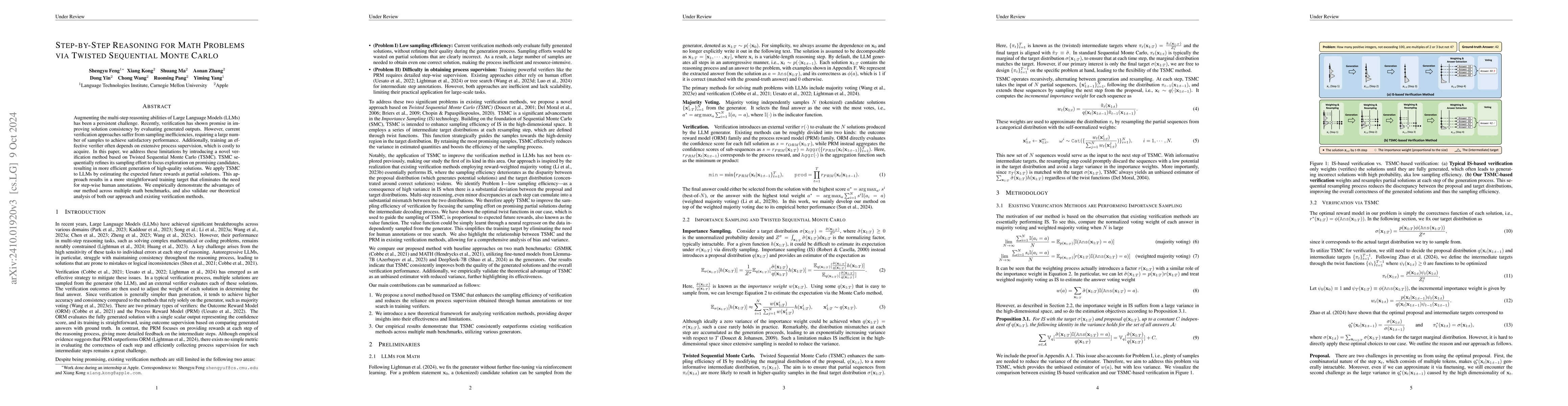 Thumbnail for Step-by-Step Reasoning for Math Problems via Twisted Sequential Monte
  Carlo