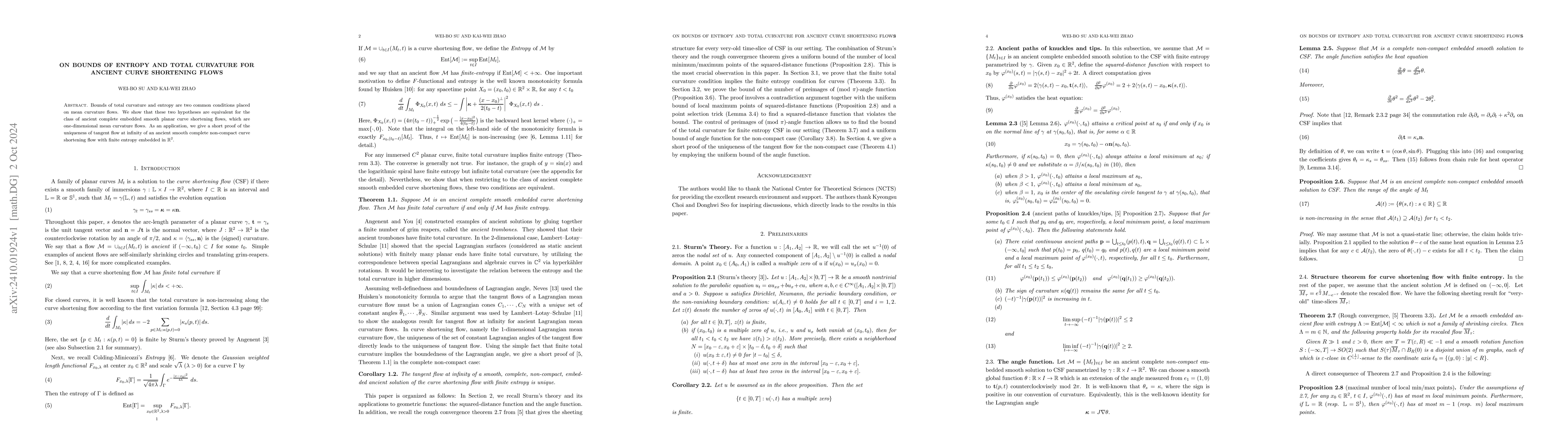 Thumbnail for On bounds of entropy and total curvature for ancient curve shortening
  flows