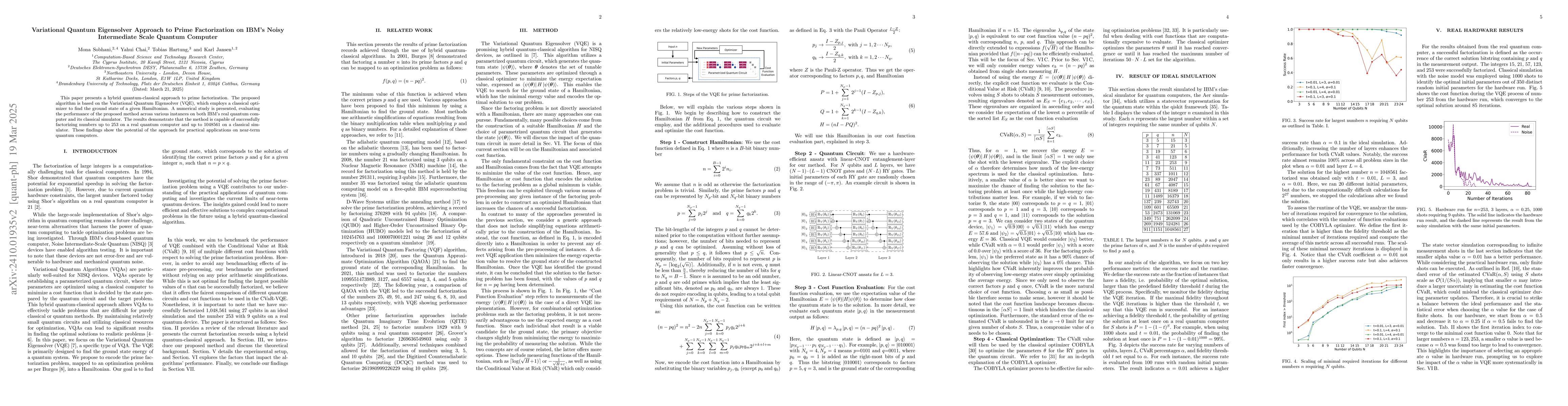 Thumbnail for Variational Quantum Eigensolver Approach to Prime Factorization on IBM's
  Noisy Intermediate Scale Quantum Computer