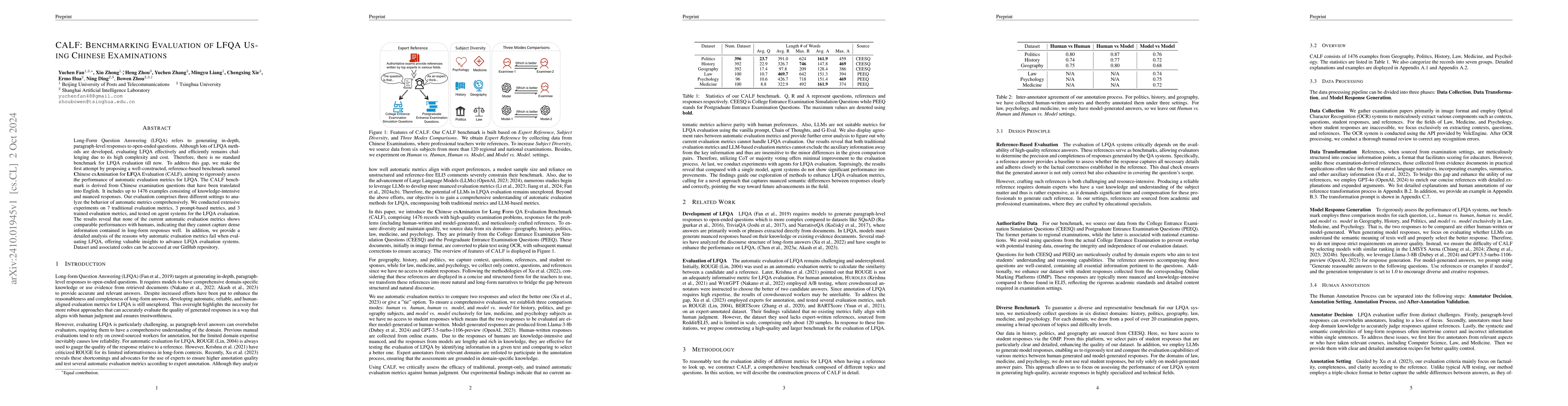 Thumbnail for CALF: Benchmarking Evaluation of LFQA Using Chinese Examinations