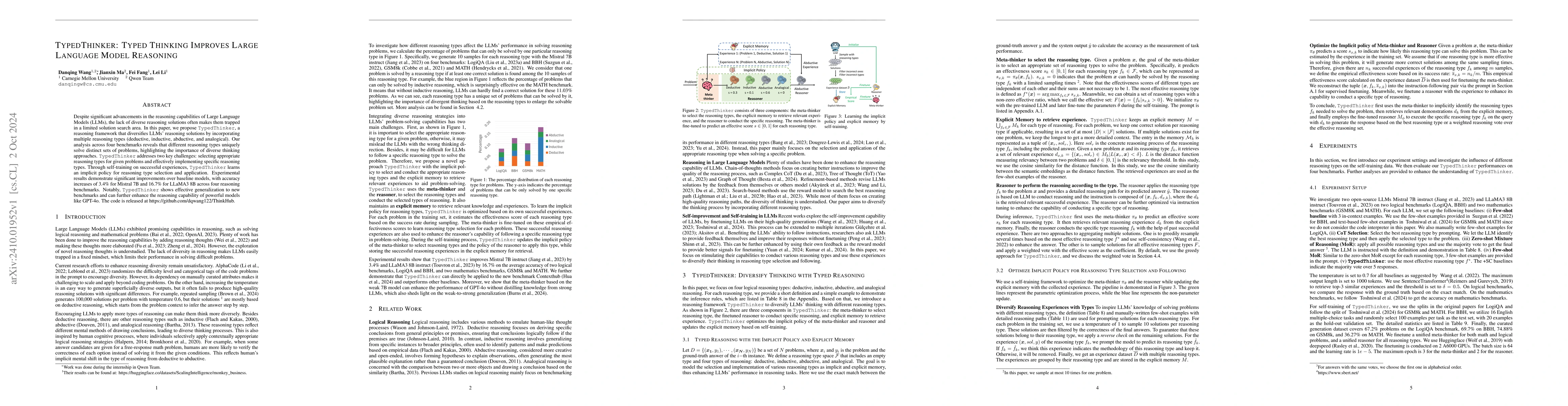 Thumbnail for TypedThinker: Typed Thinking Improves Large Language Model Reasoning
