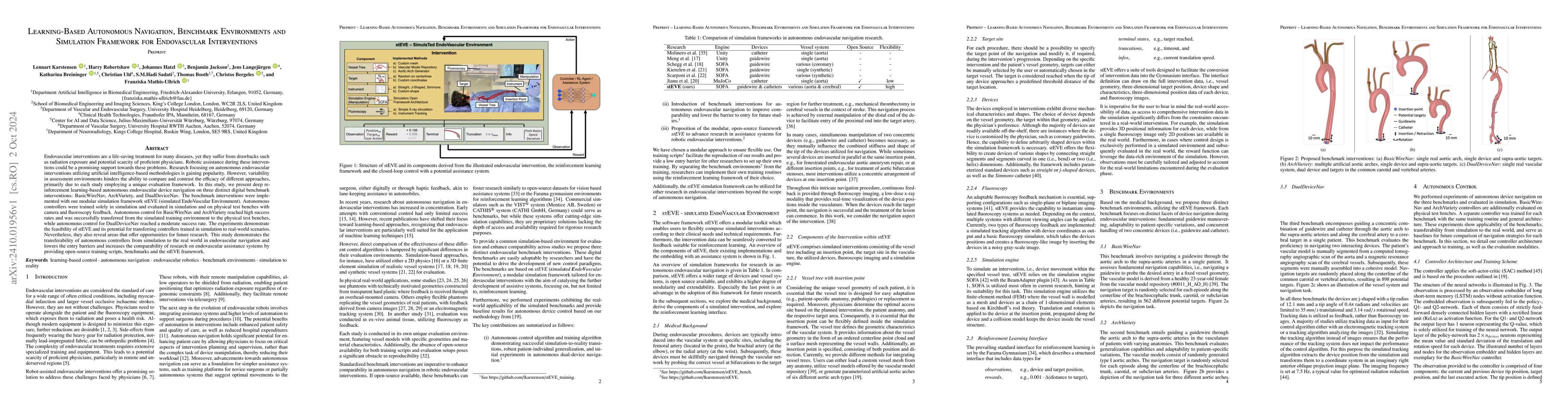 Thumbnail for Learning-Based Autonomous Navigation, Benchmark Environments and
  Simulation Framework for Endovascular Interventions
