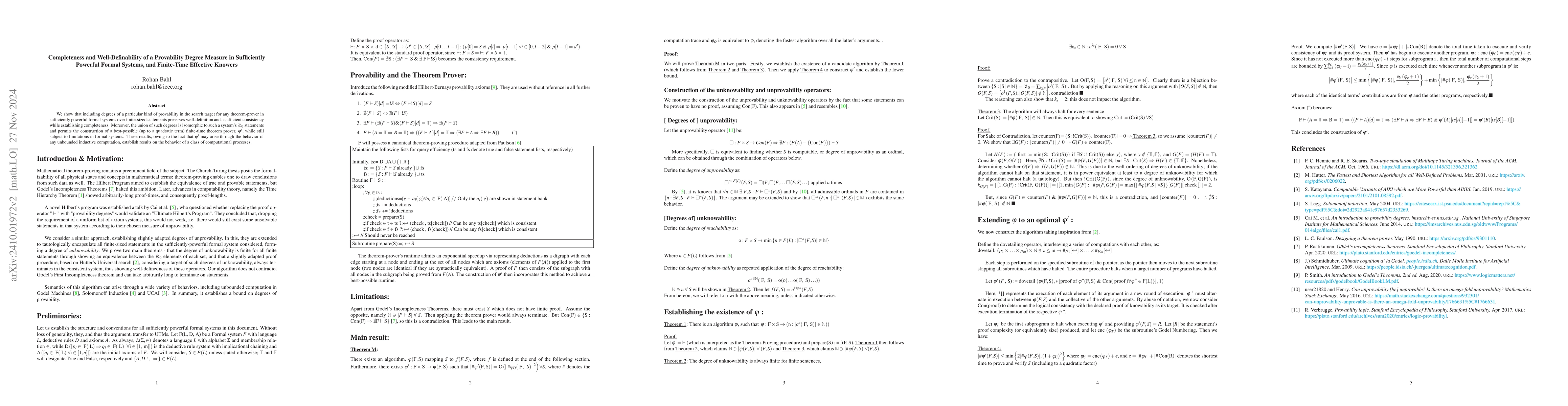 Thumbnail for Completeness and Well-Definability of a Provability Degree Measure in
  Sufficiently Powerful Formal Systems, and Finite-Time Effective Knowers