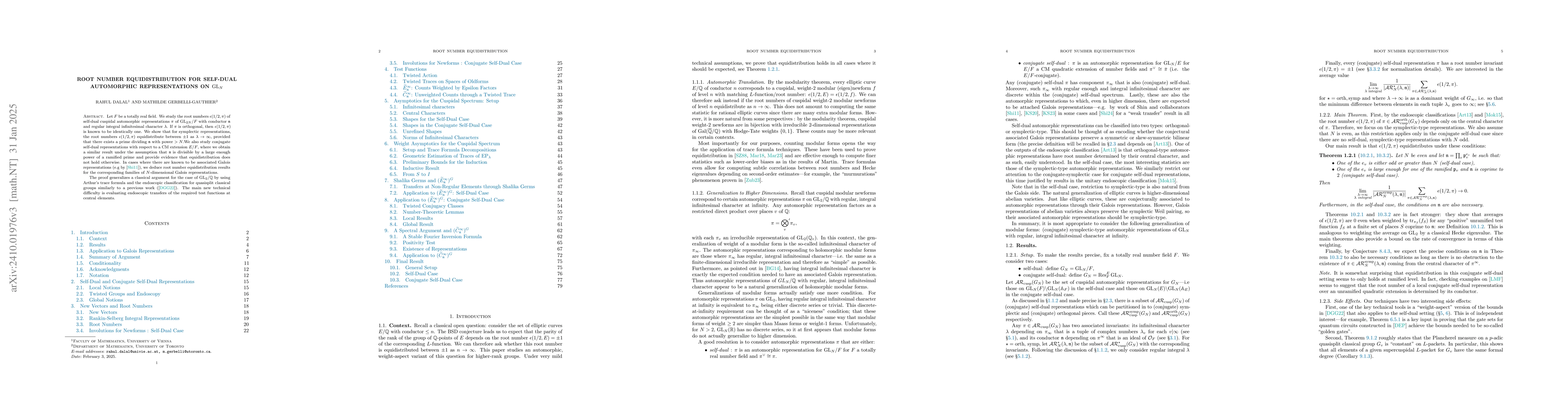 Thumbnail for Root Number Equidistribution for Self-Dual Automorphic Representations
  on $GL_N$