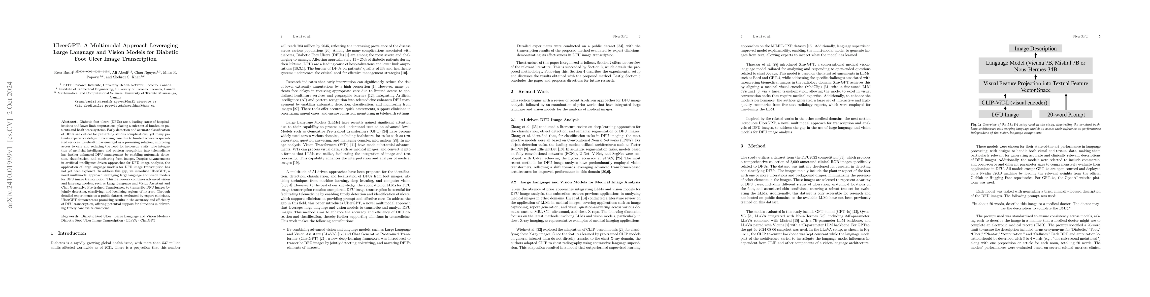 Thumbnail for UlcerGPT: A Multimodal Approach Leveraging Large Language and Vision
  Models for Diabetic Foot Ulcer Image Transcription