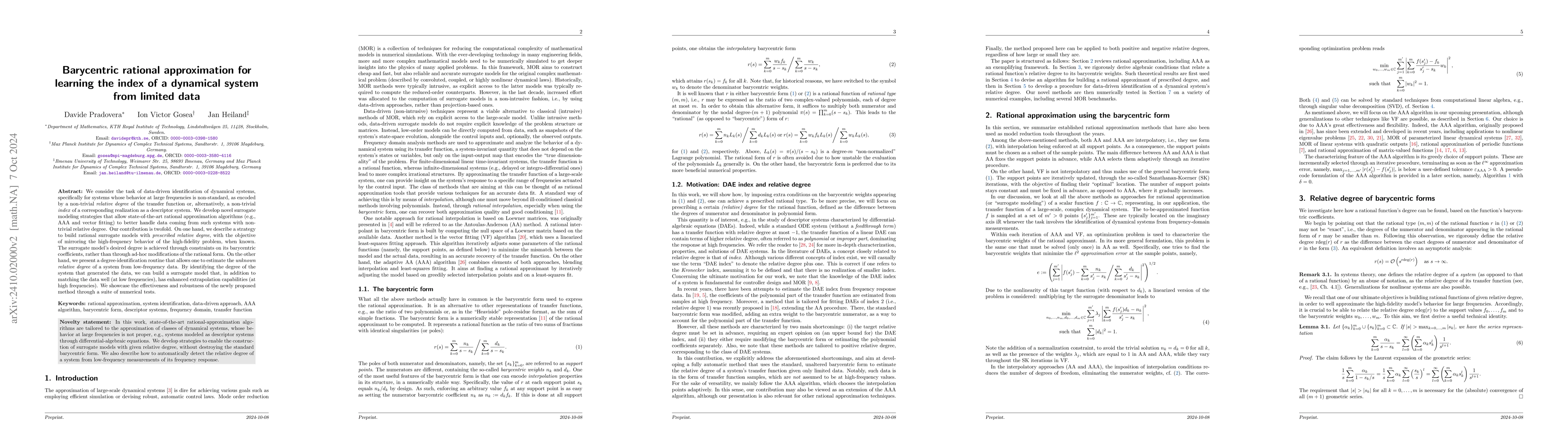 Thumbnail for Barycentric rational approximation for learning the index of a dynamical
  system from limited data