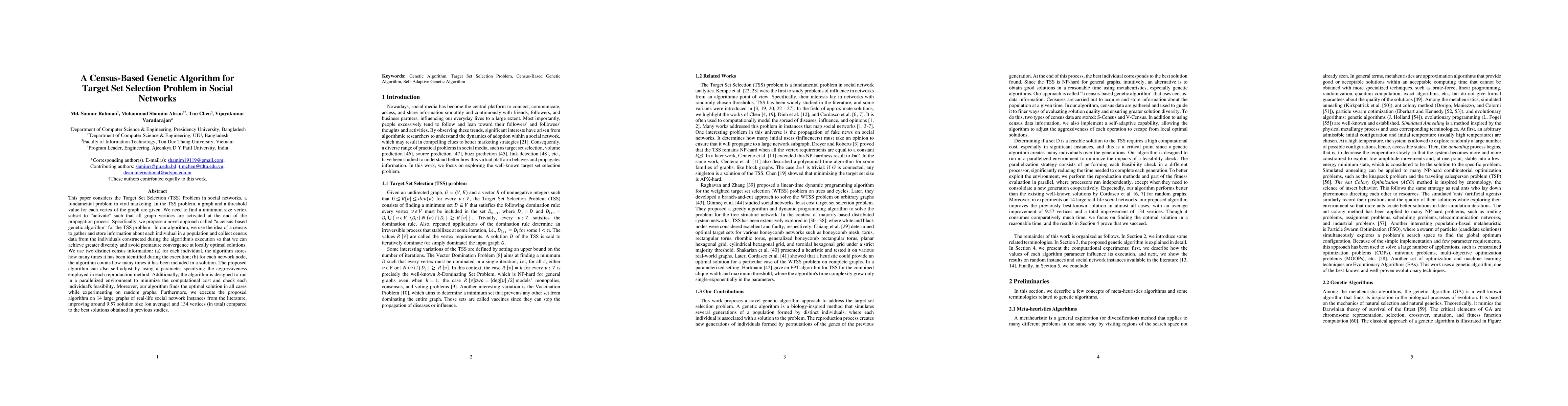 Thumbnail for A Census-Based Genetic Algorithm for Target Set Selection Problem in
  Social Networks