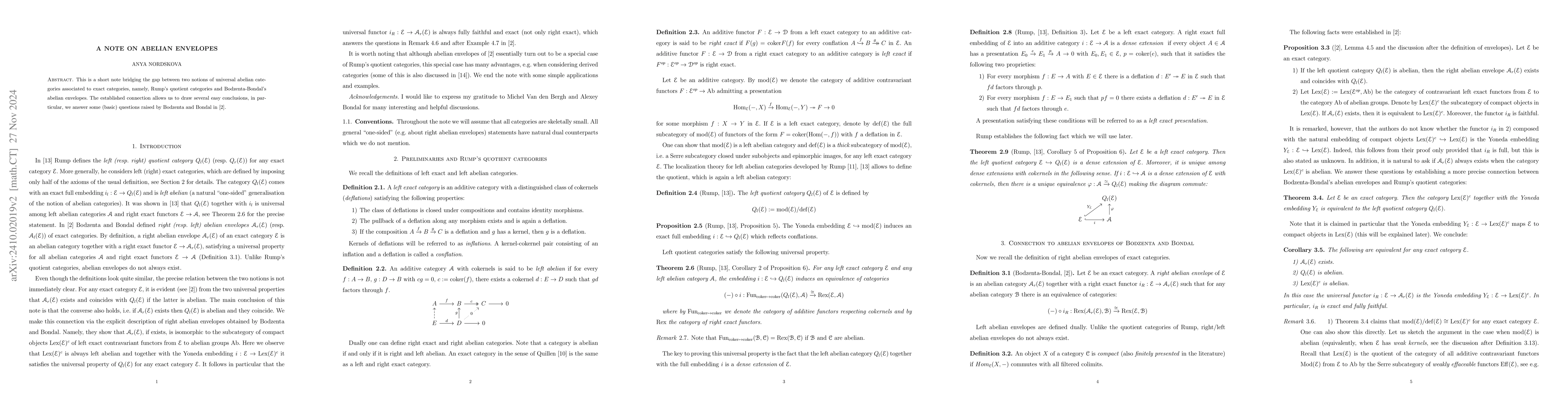 Thumbnail for A note on abelian envelopes