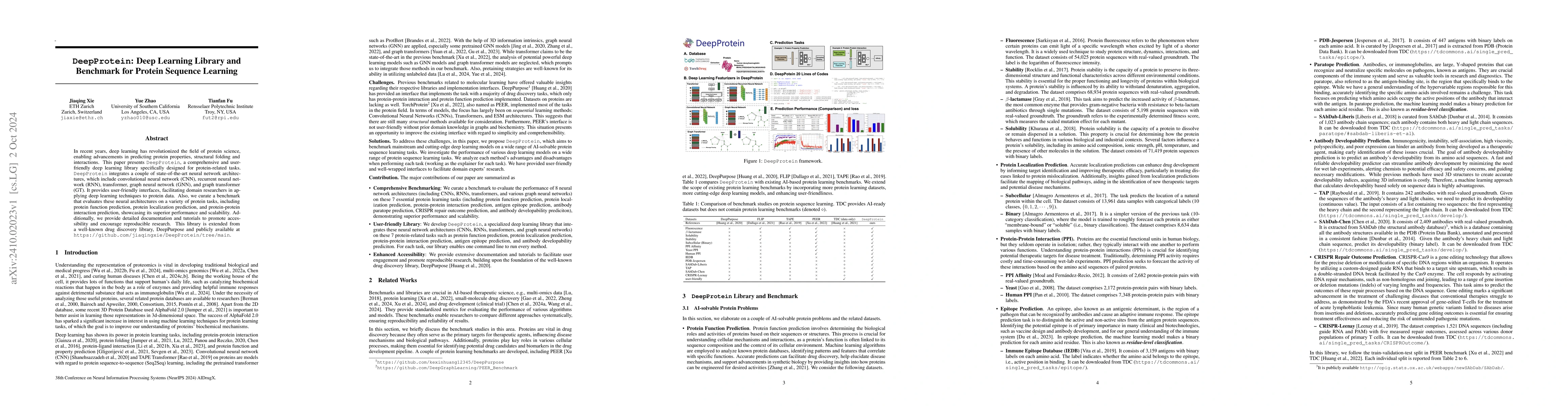 Thumbnail for DeepProtein: Deep Learning Library and Benchmark for Protein Sequence
  Learning
