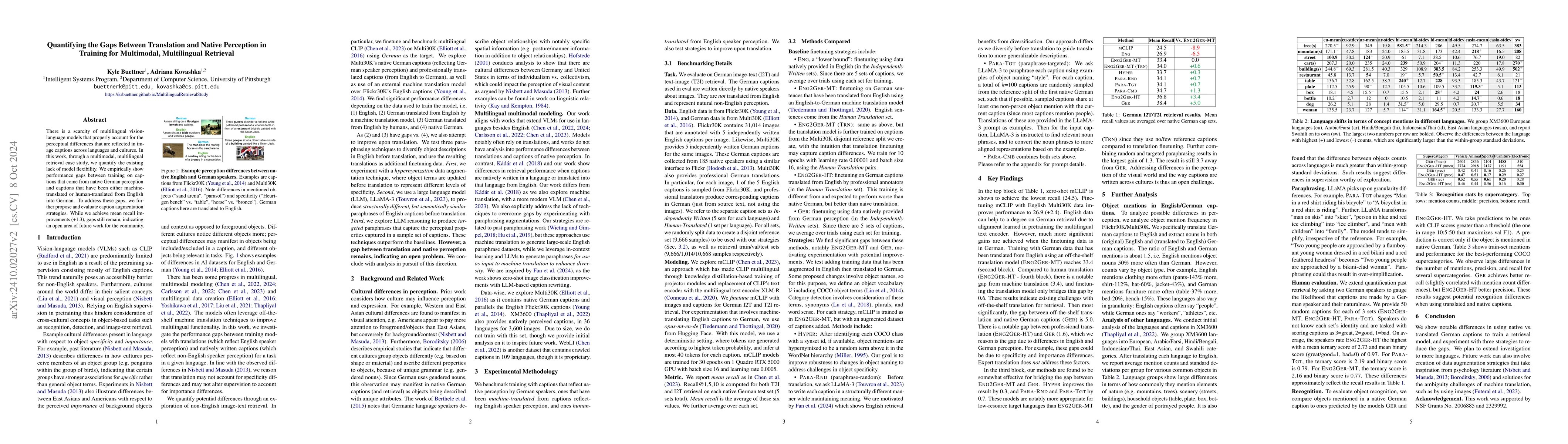 Thumbnail for Quantifying the Gaps Between Translation and Native Perception in
  Training for Multimodal, Multilingual Retrieval