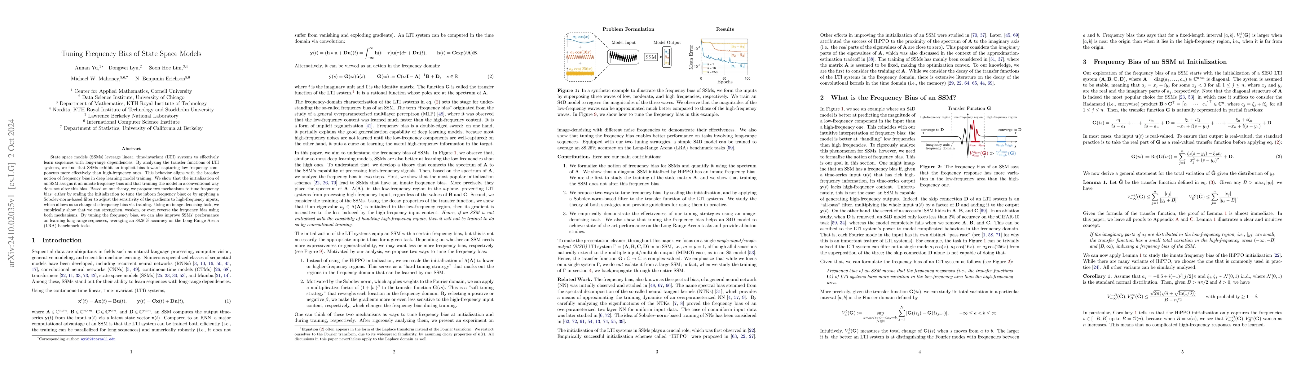 Thumbnail for Tuning Frequency Bias of State Space Models