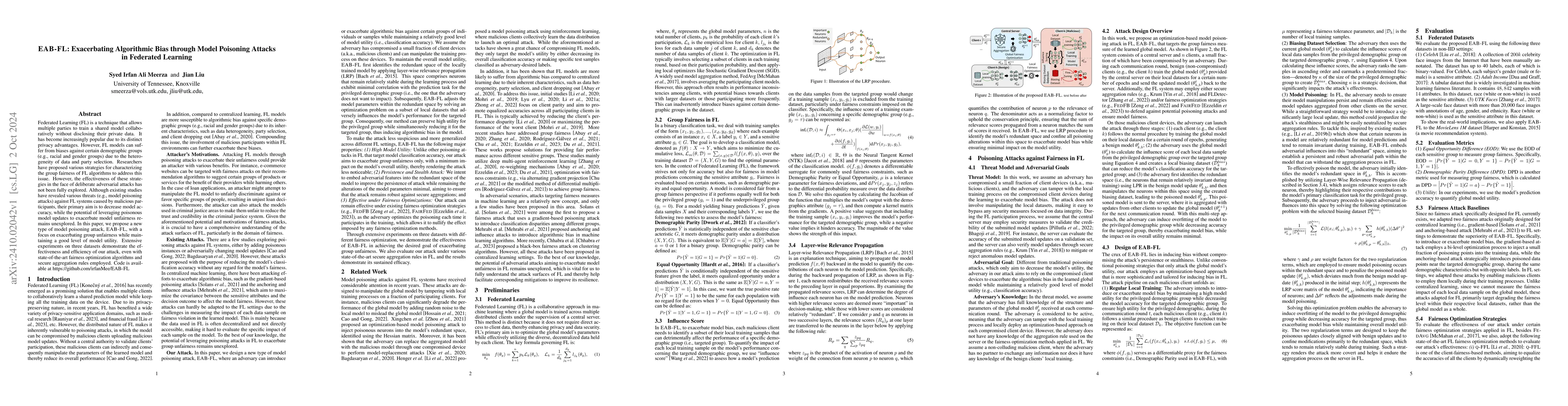 Thumbnail for EAB-FL: Exacerbating Algorithmic Bias through Model Poisoning Attacks in
  Federated Learning