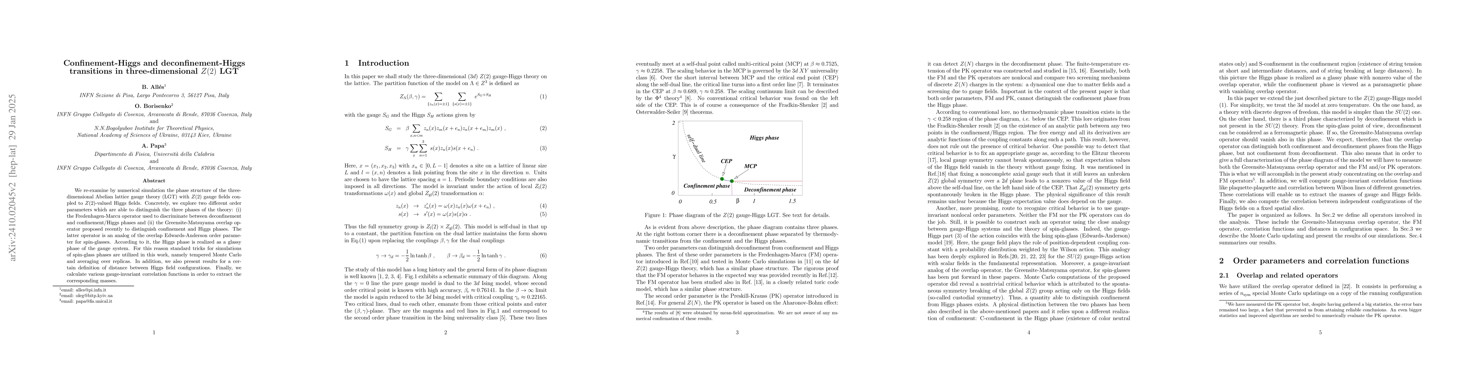 Thumbnail for Confinement-Higgs and deconfinement-Higgs transitions in
  three-dimensional $Z(2)$ LGT