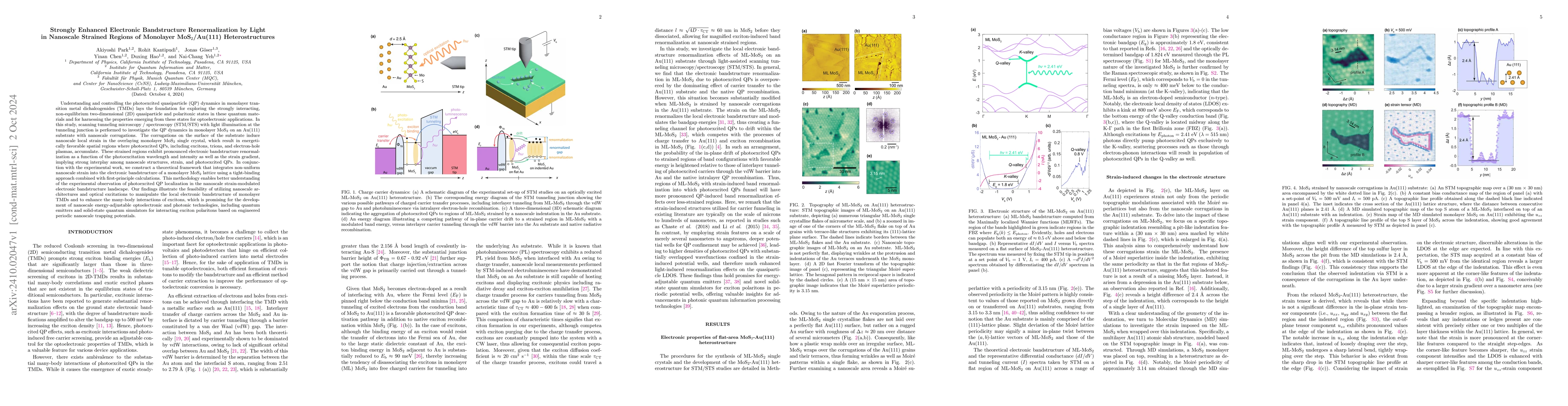 Thumbnail for Strongly Enhanced Electronic Bandstructure Renormalization by Light in
  Nanoscale Strained Regions of Monolayer MoS$_2$/Au(111) Heterostructures