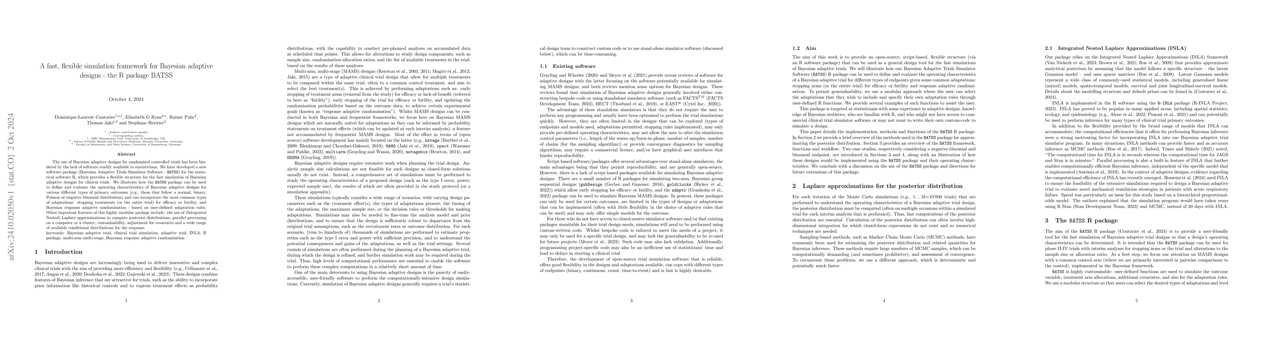 Thumbnail for A fast, flexible simulation framework for Bayesian adaptive designs --
  the R package BATSS
