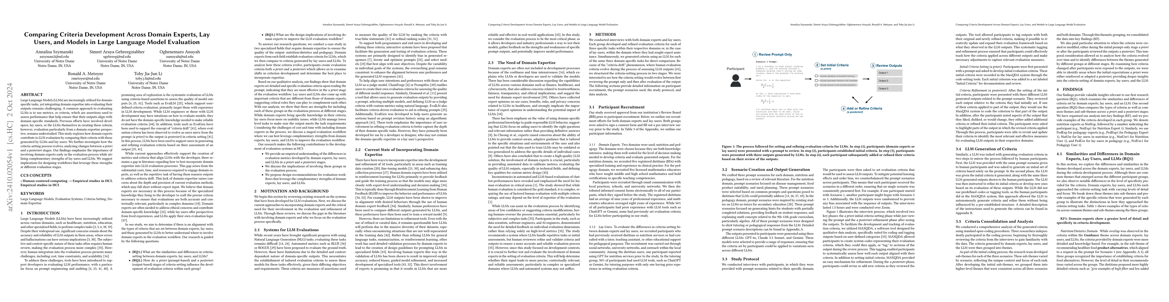Thumbnail for Comparing Criteria Development Across Domain Experts, Lay Users, and
  Models in Large Language Model Evaluation
