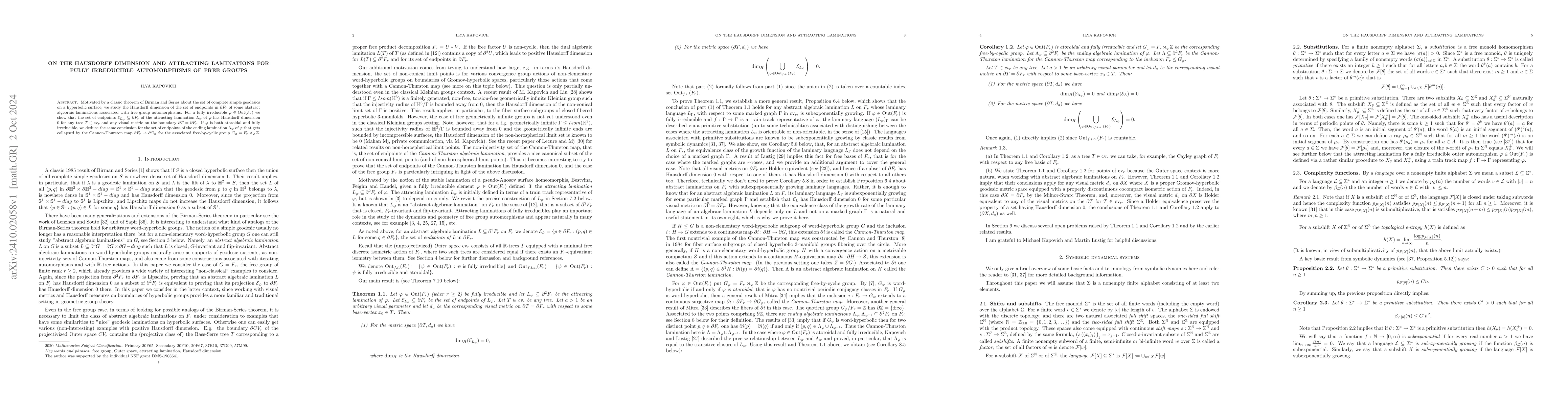 Thumbnail for On the Hausdorff dimension and attracting laminations for fully
  irreducible automorphisms of free groups