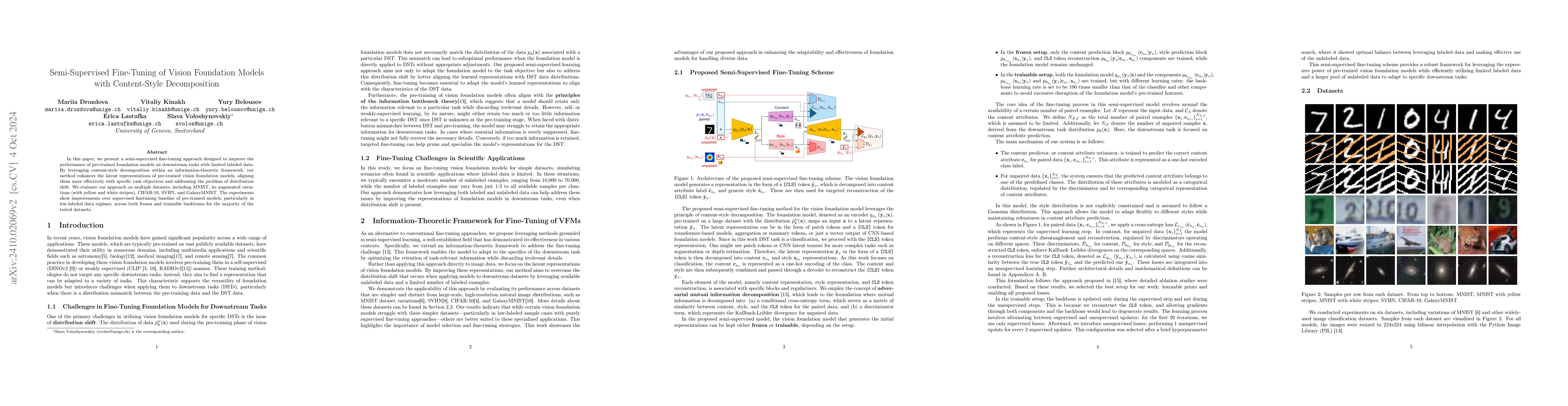 Thumbnail for Semi-Supervised Fine-Tuning of Vision Foundation Models with
  Content-Style Decomposition