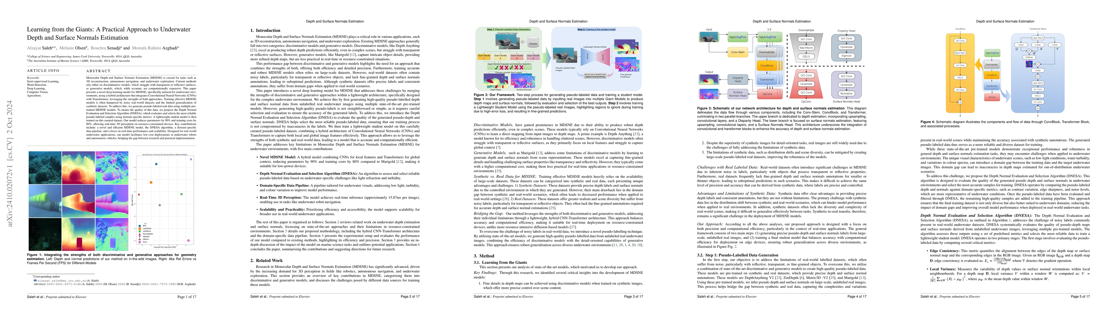 Thumbnail for Learning from the Giants: A Practical Approach to Underwater Depth and
  Surface Normals Estimation
