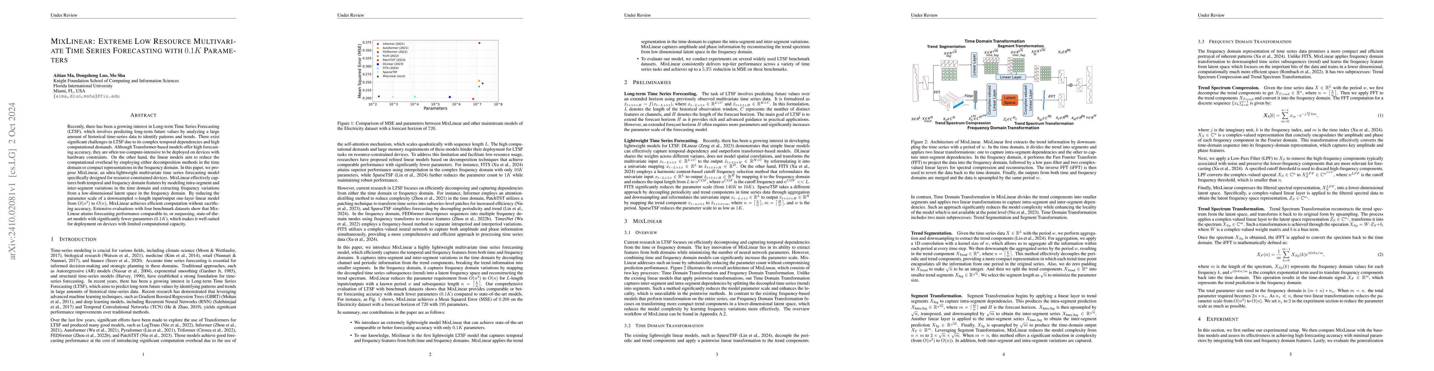 Thumbnail for MixLinear: Extreme Low Resource Multivariate Time Series Forecasting
  with 0.1K Parameters