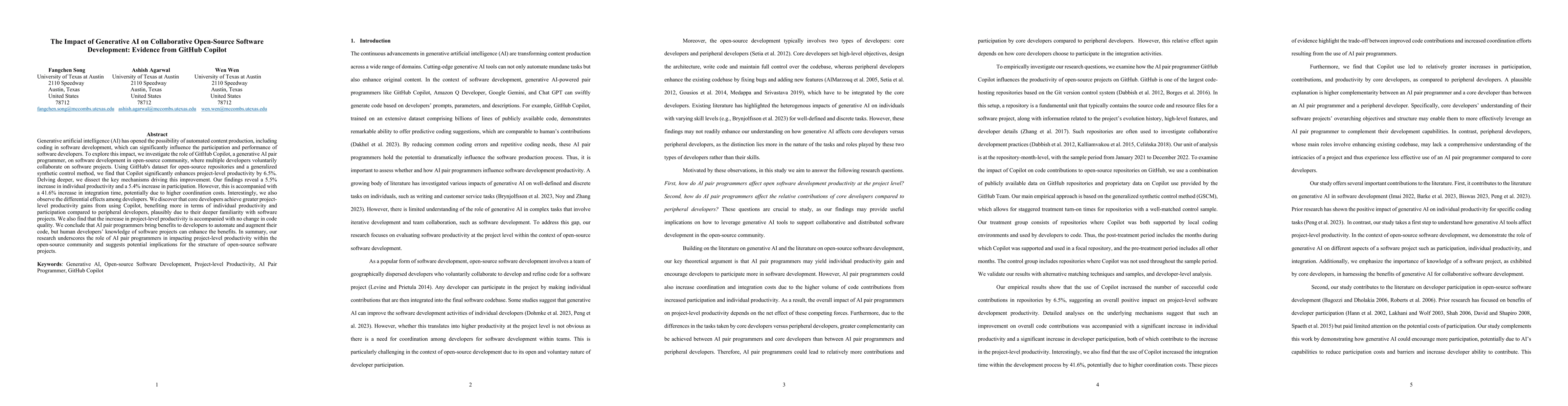 Thumbnail for The Impact of Generative AI on Collaborative Open-Source Software
  Development: Evidence from GitHub Copilot