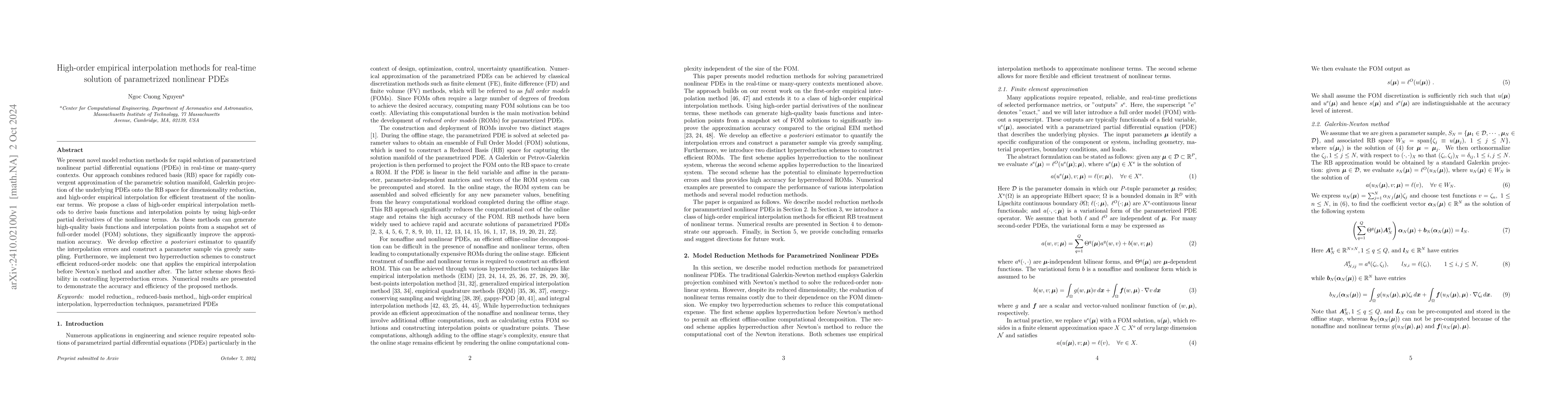 Thumbnail for High-order empirical interpolation methods for real time solution of
  parametrized nonlinear PDEs