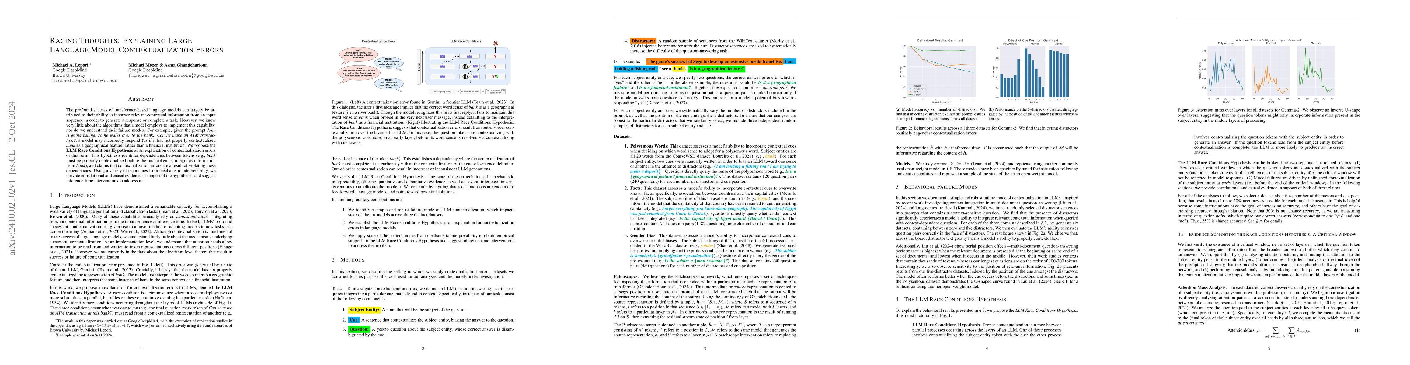 Thumbnail for Racing Thoughts: Explaining Large Language Model Contextualization
  Errors