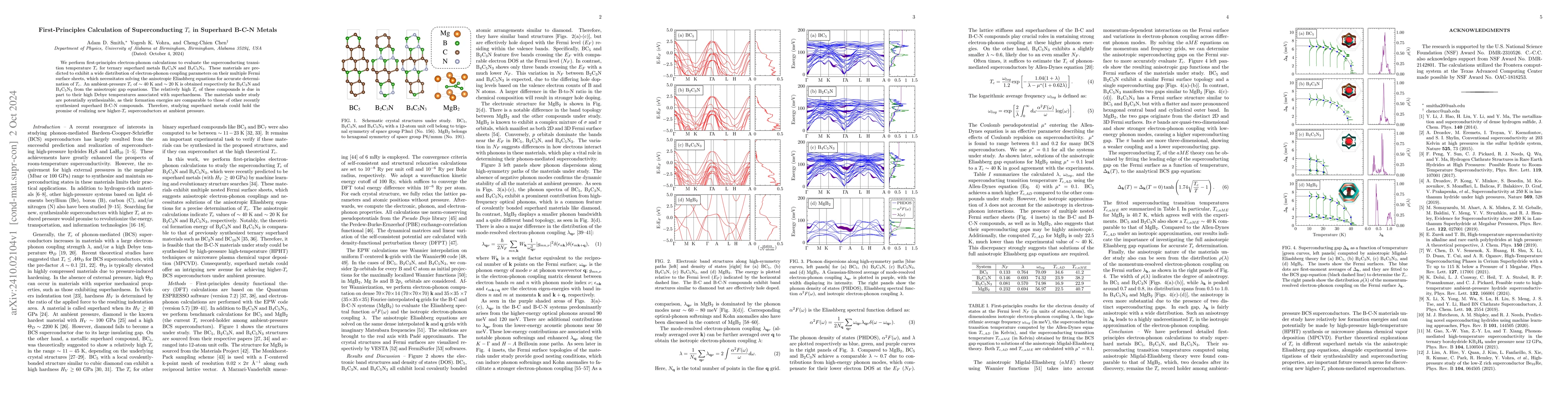 Thumbnail for First-Principles Calculation of Superconducting $T_c$ in Superhard B-C-N
  Metals