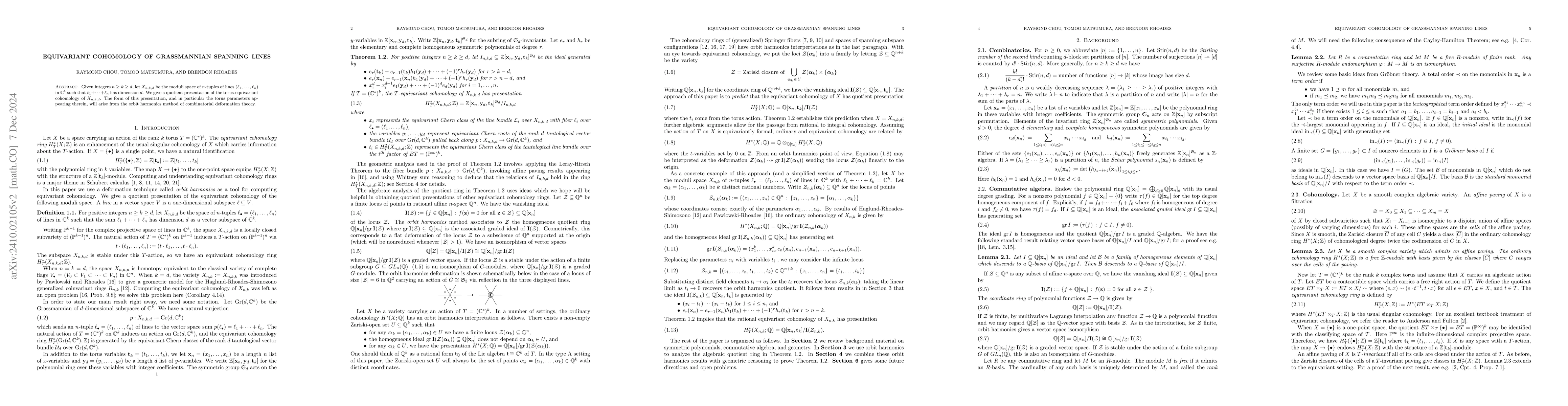 Thumbnail for Equivariant cohomology of Grassmannian spanning lines