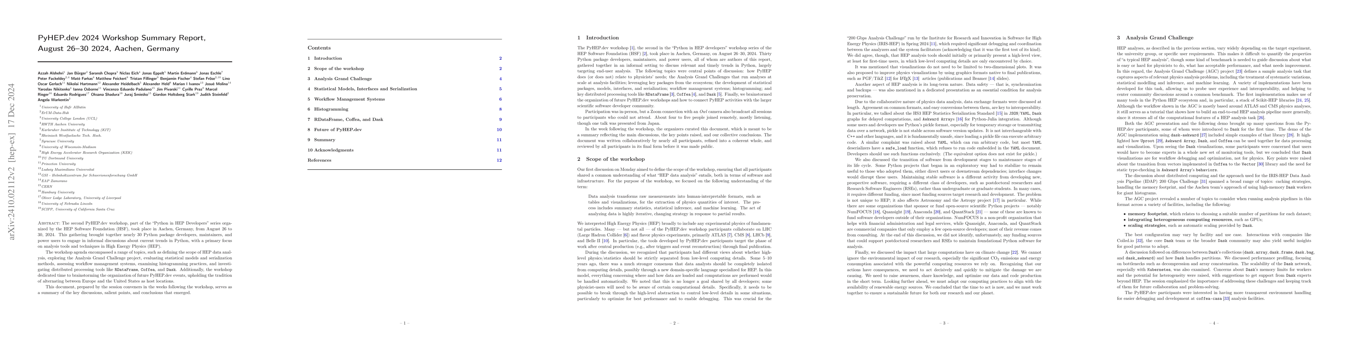 Thumbnail for PyHEP.dev 2024 Workshop Summary Report, August 26-30 2024, Aachen,
  Germany