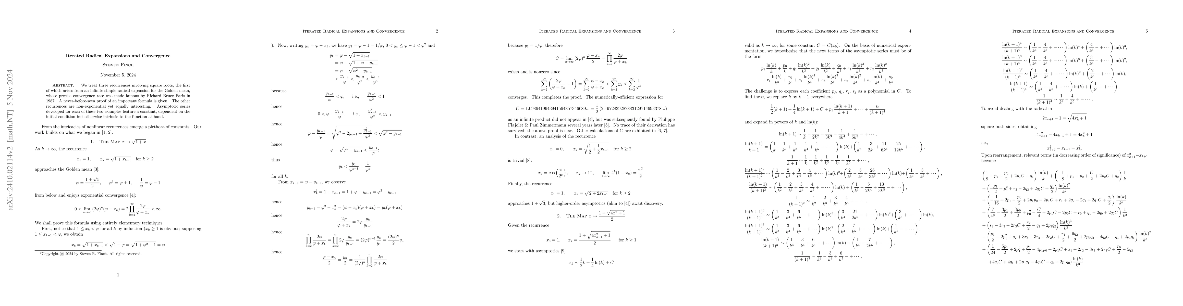 Thumbnail for Iterated Radical Expansions and Convergence