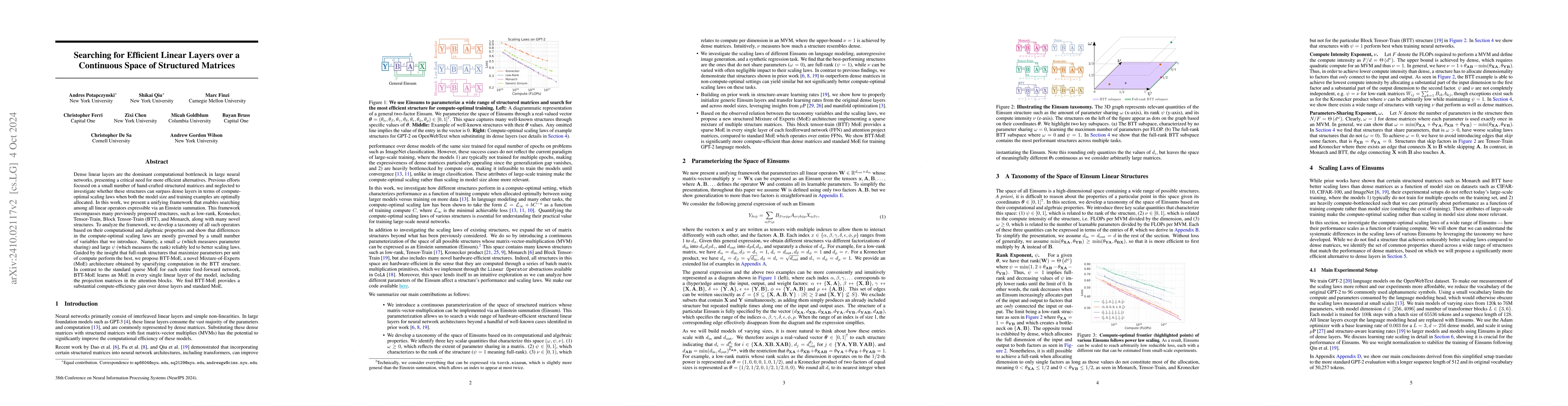 Thumbnail for Searching for Efficient Linear Layers over a Continuous Space of
  Structured Matrices
